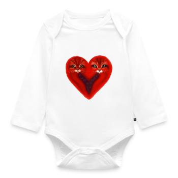 Katzenherz Valentinstag Katzenliebhaber Geschenk - Baby Bio-Langarm-Body - Weiß - Vorne
