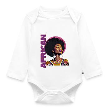 Black Woman mit Schriftzug African - Baby Bio-Langarm-Body - Weiß - Vorne