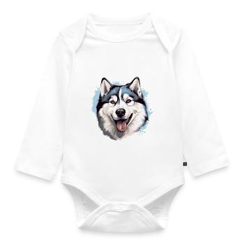 Alaskan Malamute Hund Malerei - Baby Bio-Langarm-Body - Weiß - Vorne