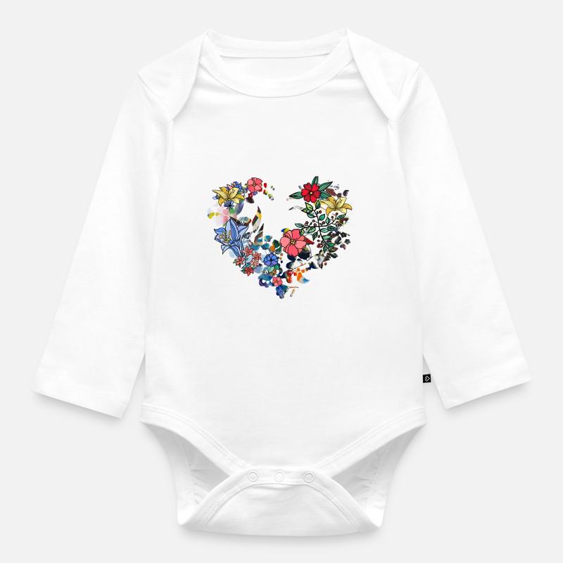 Coeur de fleur, Fleurs,Floral, Fleur - Body Bébé bio manches longues - blanc
