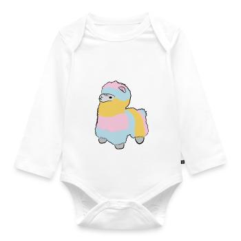 Lama Alpaka Motive Tier Mädchen pastellfarben pink - Baby Bio-Langarm-Body - Weiß - Vorne