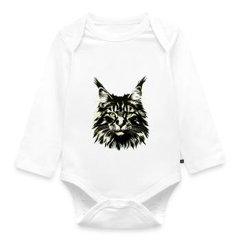 Katzengesicht - Baby Bio-Langarm-Body - Weiß - Vorne
