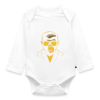 Cheeky Monkey Wearing Sunglasses - Organic Longsleeve Baby Bodysuit - white - Front