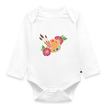 Rosen malen Palette Handwerksperson - Baby Bio-Langarm-Body - Weiß - Vorne