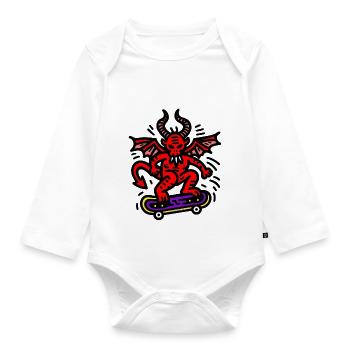 Devil Skateboard - Organic Longsleeve Baby Bodysuit - white - Front