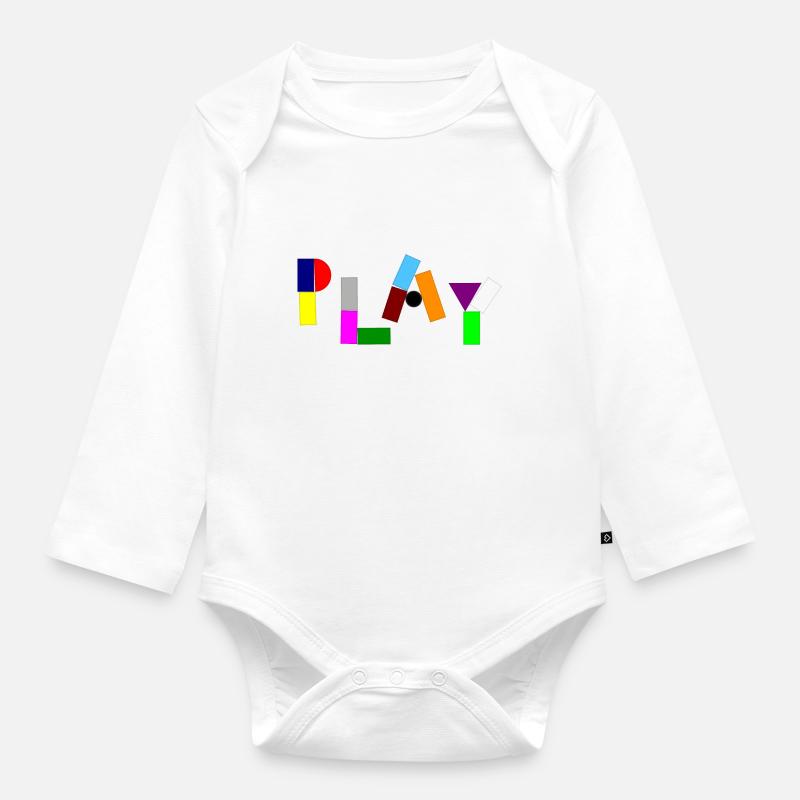 Playing with bricks and blocks - Organic Longsleeve Baby Bodysuit - white