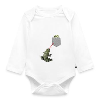 Frog Tongue Reaching For Tadpole In Your Pocket - Organic Longsleeve Baby Bodysuit - white - Front