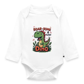 DINO . ROAR-SOME & CUTE ! - Organic Longsleeve Baby Bodysuit - white - Front