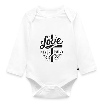 Love Never Fails - Organic Longsleeve Baby Bodysuit - white - Front