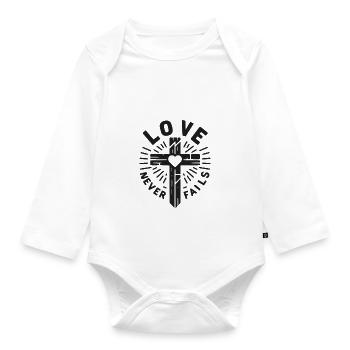 Love Never Fails - Organic Longsleeve Baby Bodysuit - white - Front