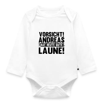 Vorname Andreas - Baby Bio-Langarm-Body - Weiß - Vorne