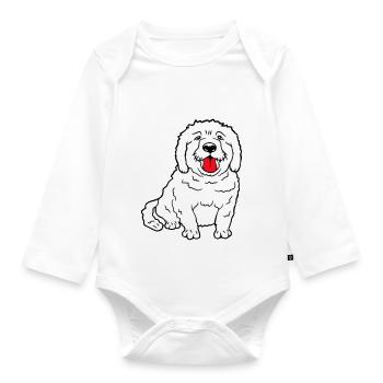 Dear dog sticks out his tongue happily - Organic Longsleeve Baby Bodysuit - white - Front