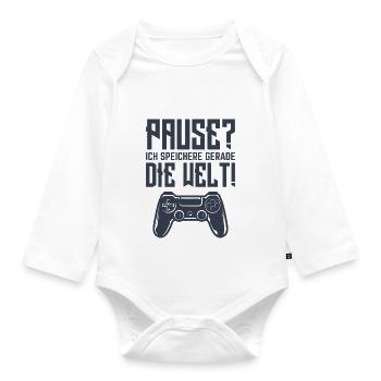 Pause? Ich speichere gerade Die Welt! - Baby Bio-Langarm-Body - Weiß - Vorne