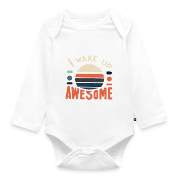 I Wake Up Awesome 12 - Baby Bio-Langarm-Body - Weiß - Vorne