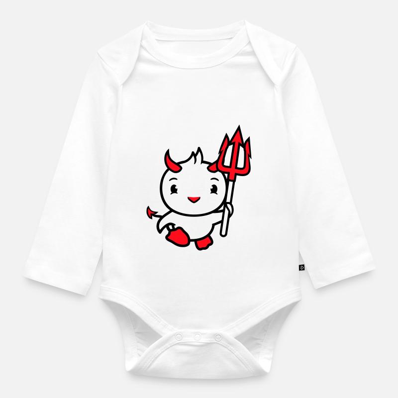 oiseau diable cornes satan trident enfer mal cool - Body Bébé bio manches longues - blanc