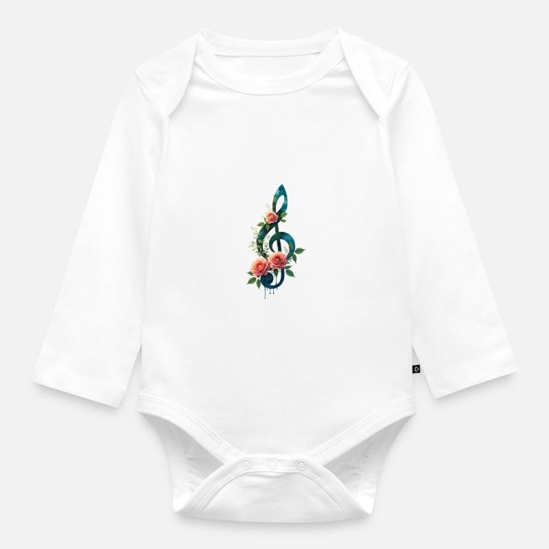 Harmonie florale de la clé de sol - Body Bébé bio manches longues - blanc