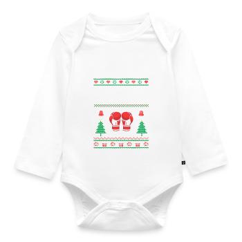 Xmas Merry Christmas Boxer Sports Strength Athlete - Organic Longsleeve Baby Bodysuit - white - Front