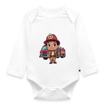 Kinder Feuerwehr - Baby Bio-Langarm-Body - Weiß - Vorne