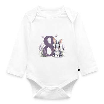 8. Geburtstag 8 Jahre Hase Häschen Lavendel Lila - Baby Bio-Langarm-Body - Weiß - Vorne