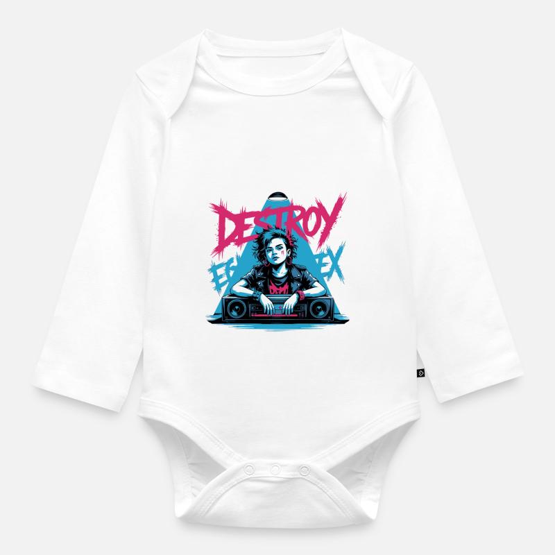 DESTROY SYSTEM - Organic Longsleeve Baby Bodysuit - white