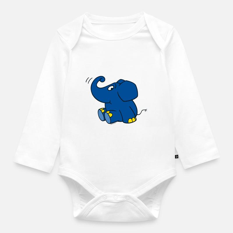 Der Elefant - sitzend - Baby Bio-Langarm-Body - Weiß