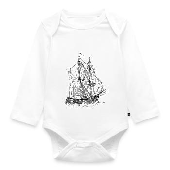 pirate ship boat pirate pirate ship ship skull1 - Organic Longsleeve Baby Bodysuit - white - Front