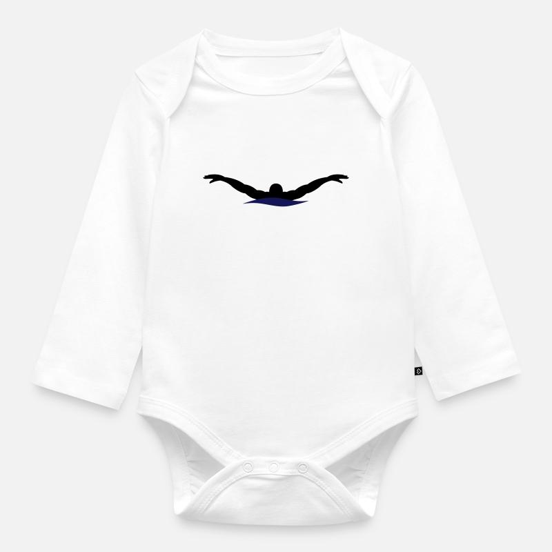 natation - Body Bébé bio manches longues - blanc