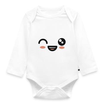 Winking kawaii face - Organic Longsleeve Baby Bodysuit - white - Front