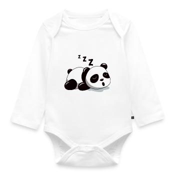 Sleeping Giant Panda Bear Tired of Snoring - Organic Longsleeve Baby Bodysuit - white - Front