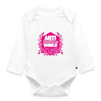 Anti-Bad-Vibes-Schild Feministisch - Baby Bio-Langarm-Body - Weiß - Vorne