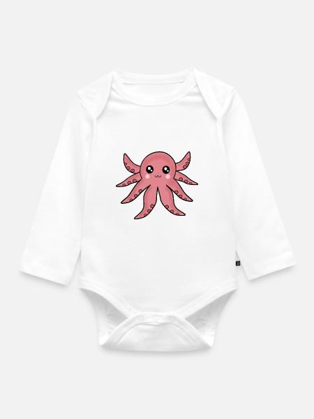 Kawaii Oktopus Kawaii Mädchen Kawaii Manga - Baby Bio-Langarm-Body - Weiß
