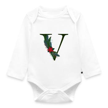 V – dekoratives Schriftzeichen – Weihnachten - Baby Bio-Langarm-Body - Weiß - Vorne