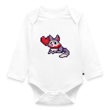 Pixelart Cat with Heart - Baby Bio-Langarm-Body - Weiß - Vorne