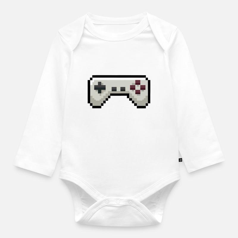 Pixelart Gamecontroller Gaming - Baby Bio-Langarm-Body - Weiß