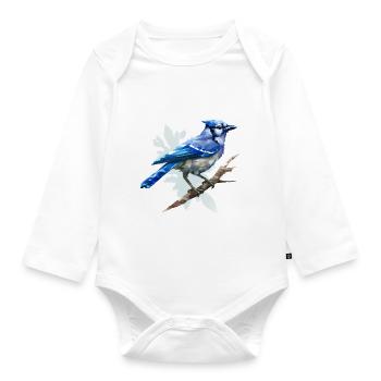 Blue jay bird - Organic Longsleeve Baby Bodysuit - white - Front