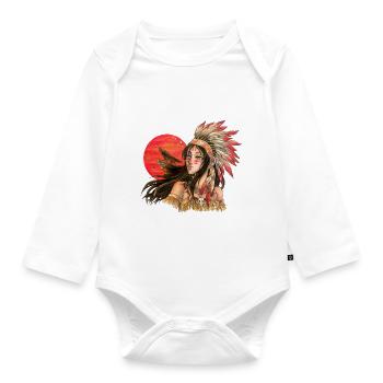 Indianerin Indigene Naitive American Wolf Sonne - Baby Bio-Langarm-Body - Weiß - Vorne