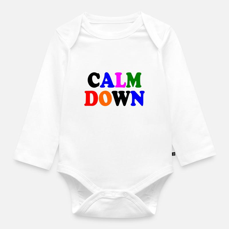 Calm down - Organic Longsleeve Baby Bodysuit - white