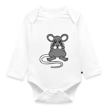 Mouse Nasty Angry Frustrated Aggressive Middle Finger - Organic Longsleeve Baby Bodysuit - white - Front