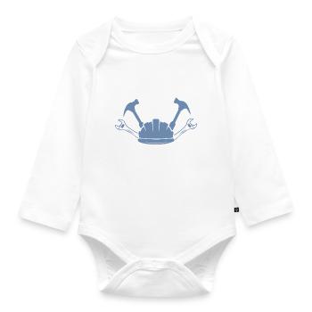 Construction Site Construction Worker Craft Helmet Silhouette - Organic Longsleeve Baby Bodysuit - white - Front