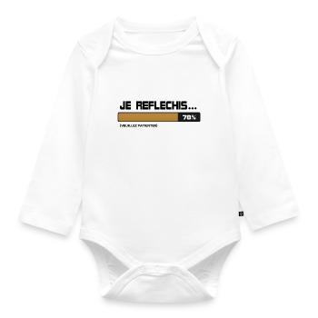 I thought, wait, please wait (beige | black) - Organic Longsleeve Baby Bodysuit - white - Front