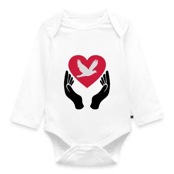 Dove of Peace - Love - Pacifist - Organic Longsleeve Baby Bodysuit - white - Front