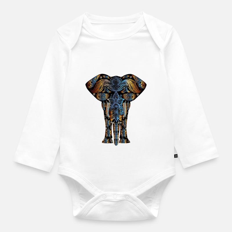 éléphant - Body Bébé bio manches longues - blanc