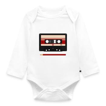 Cassette with pencil - Organic Longsleeve Baby Bodysuit - white - Front