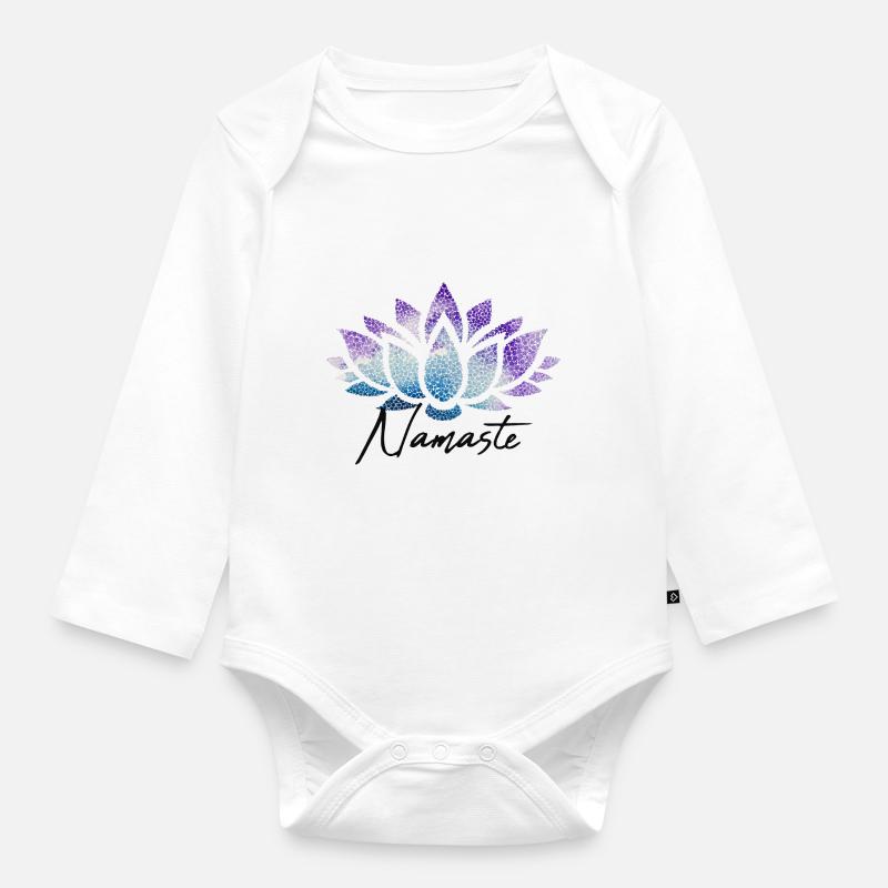 Namaste Lotusblüte bunt Muster Pattern - Baby Bio-Langarm-Body - Weiß
