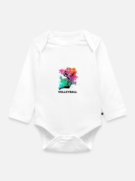 Volleyball, Sport, Sportler, Zeichnung, Farbklecks - Baby Bio-Langarm-Body - Weiß
