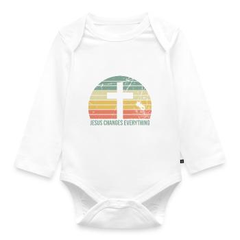Jesus Changes Everything, Christian, Cross, Green - Organic Longsleeve Baby Bodysuit - white - Front