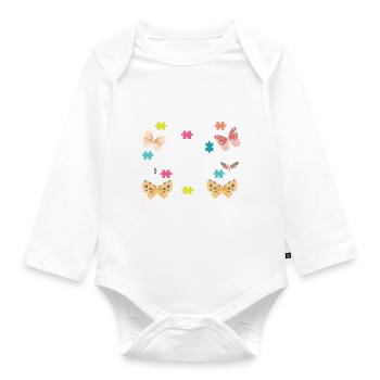 Butterflies Puzzles - Baby Bio-Langarm-Body - Weiß - Vorne