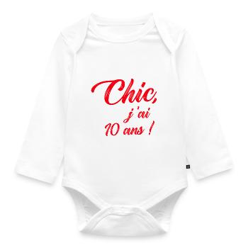 anniversaire chic j'ai 10 ans ! rouge - Body Bébé bio manches longues - blanc - Devant