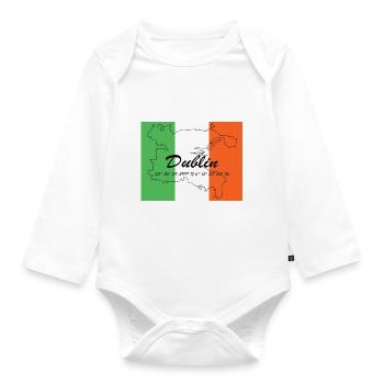 Dublin - Hauptstadt mit GPS & Flagge - Baby Bio-Langarm-Body - Weiß - Vorne