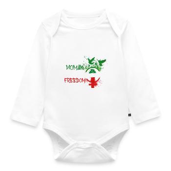 woman life freedom, vögel,iran,flagge - Baby Bio-Langarm-Body - Weiß - Vorne